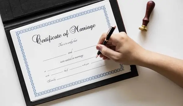 marriage certificate church